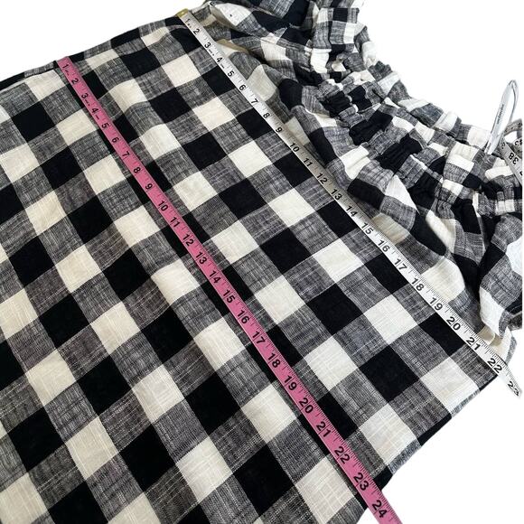 Corey Lynn Calter Gingham Off The Shoulder Linen Blend Dress Black White Medium - Picture 10 of 11